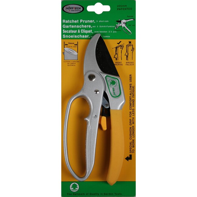 Hofftech Snoeischaar - 3-traps mechanisme - 20 cm - SK5 koolstofstaal - Tefloncoating - Antislip handvatten