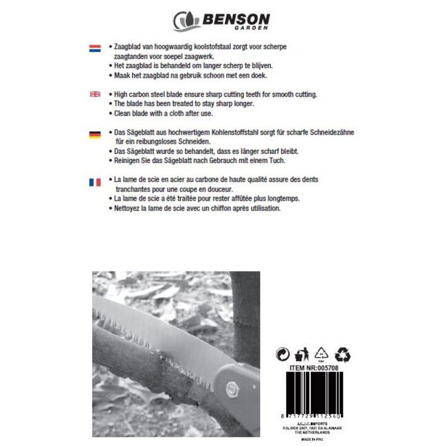 Benson Opklapbare snoeizaag - Koolstofstaal - Bladlengte 20 cm - Compact en duurzaam