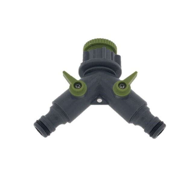 Benson Waterverdeler - Tuinslang Koppeling - 2-weg - Afsluitbaar - Grijs/Groen