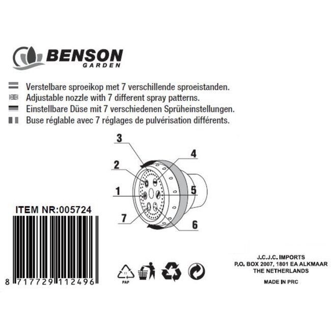 Benson Sproeibroes met 7 standen - Universeel - Lichtgewicht - Voor tuin en potplanten