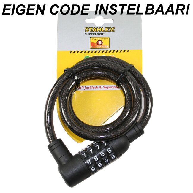 Stahlex Cijferslot - Fietsbeveiliging - Gehard Staal - 10 x 1000 mm - Zwart