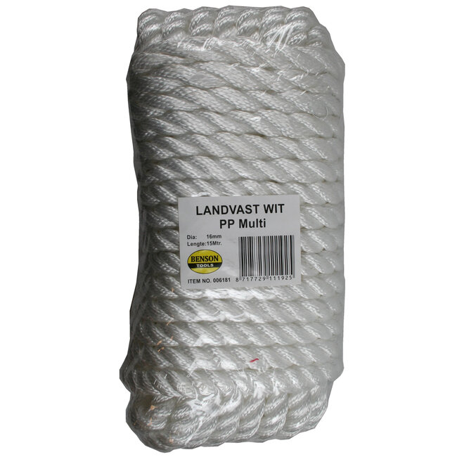 Benson Landvast touw - polypropyleen - 16 mm - 15 meter - wit