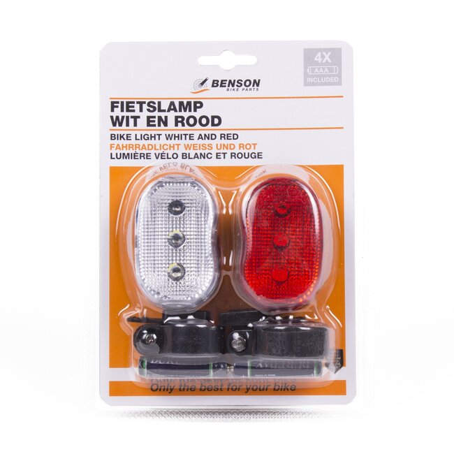 Benson Fietsverlichting set - voor en achter - inclusief batterijen - 2-delig - rood en wit