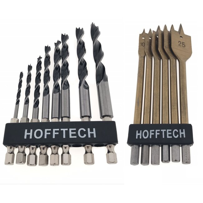 Hofftech Boor- en bitset hout - 3 t/m 25 mm - 14-delig - 1/4 inch aansluiting