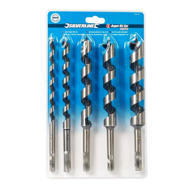 Silverline Slangenborenset - gehard koolstofstaal - 10-25 mm, 205 mm lang - precisieboren - zwart - 5-delig - voor hout