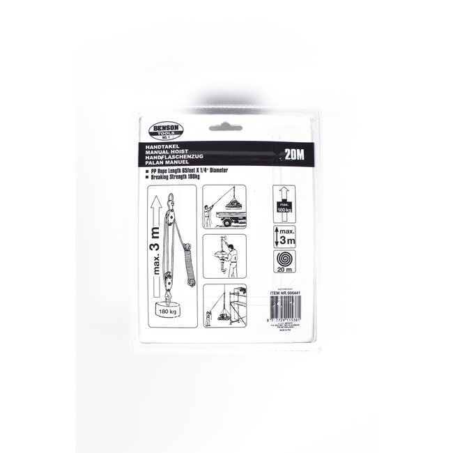 Benson Handtakel - Katrol 180 kg - Hefhoogte 3 m - 20 m Touw - Polypropyleen