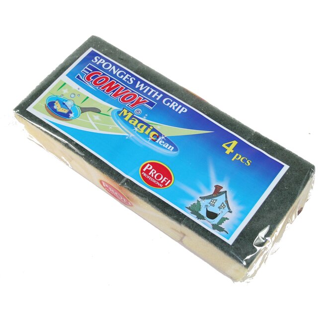 Magic Clean Jumbo schuurspons - ergonomische grip - 4 stuks - geel/groen