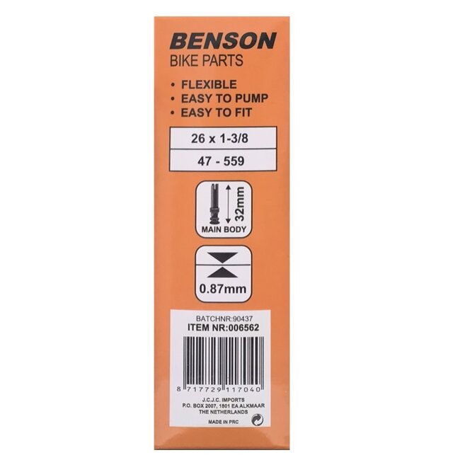 Benson Binnenband - 26 inch - Dunlop ventiel - 40 mm - Zwart - Rubber