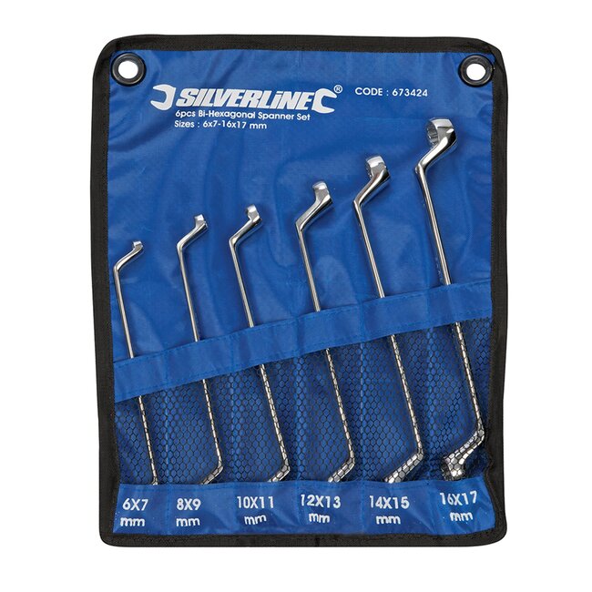 Silverline Offset ringsleutelset - 6 t/m 17 mm - 6-delig - diepe bi-hexagonale sleutels - met nylon opbergetui