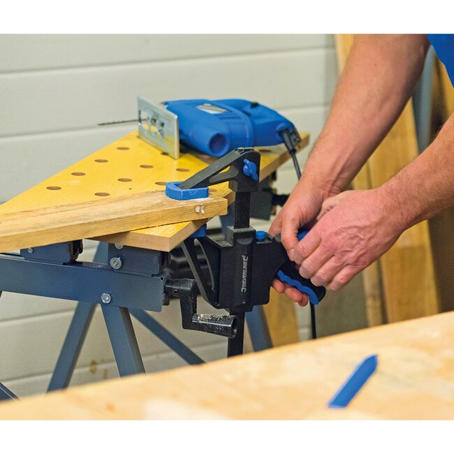 Silverline snelspanklem en lijmklem - nylon kaken, staal - enkelhandig, ombouwbaar tot spreider - 45 cm - zwart - werkplaats