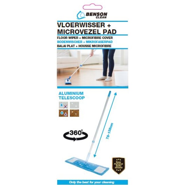Benson Verstelbare vloerwisser - aluminium - microvezel doek - 78-138 cm