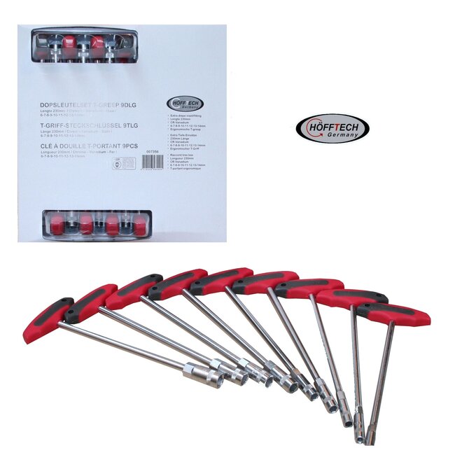 Hofftech Dopsleutelset - T-Greep - 6-14 mm - 9 delig - Ergonomisch - Chroom-Vanadiumstaal