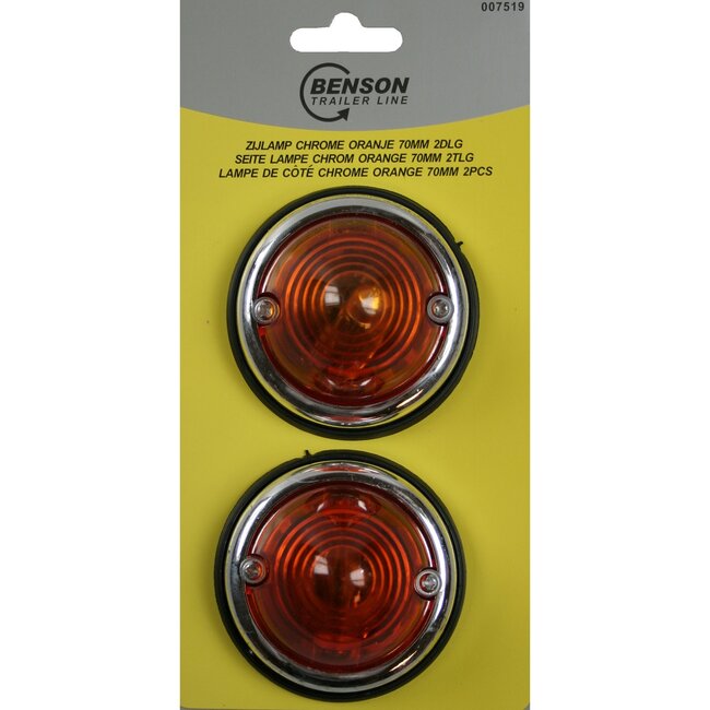 Benson Zijlamp markeringslamp - oranje - 70 mm - set van 2 - verchroomde ring - robuust ontwerp
