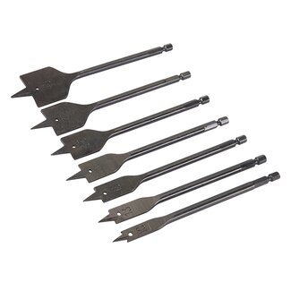 Silverline Platte speedboor set - 7 delig - Ø 10-40 mm - gehard carbon staal - nauwkeurige punt