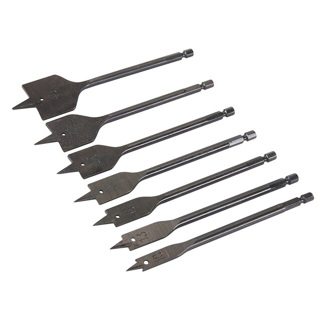 Silverline Platte speedboor set - 7 delig - Ø 10-40 mm - gehard carbon staal - nauwkeurige punt