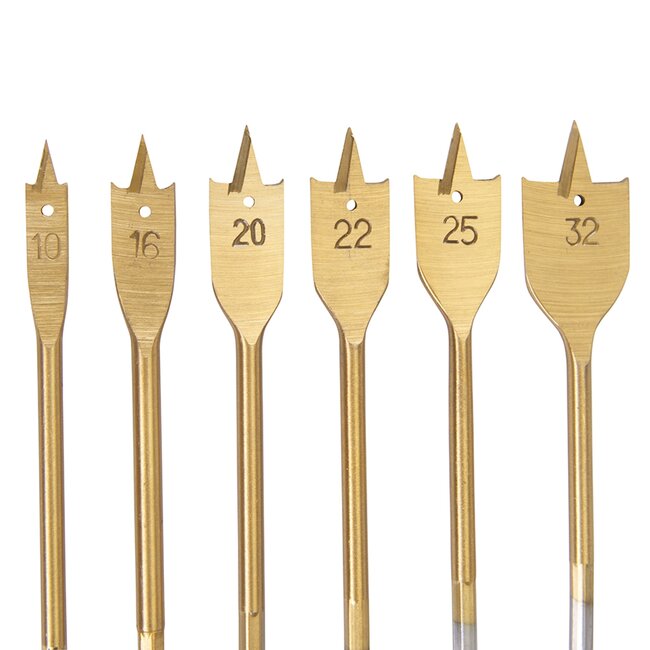 Silverline Speedboorset - gehard koolstofstaal, titaniumcoating - snel boren - 10-32 mm - goudkleurig - 6-delig - hout, gipsplaat