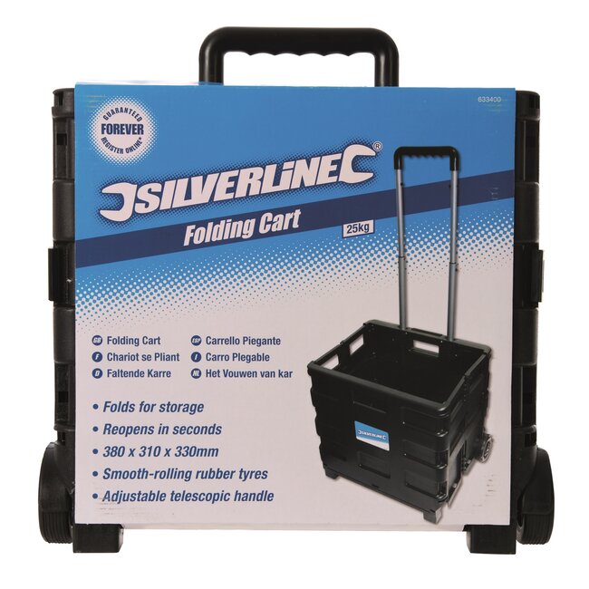 Silverline Inklapbare trolley met krat - plat opvouwbaar - 25 kg capaciteit - verstelbaar handvat