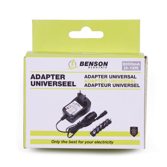 Benson Universele adapter - 2000 mA - 3-12V - 1,4 meter kabel - zwart