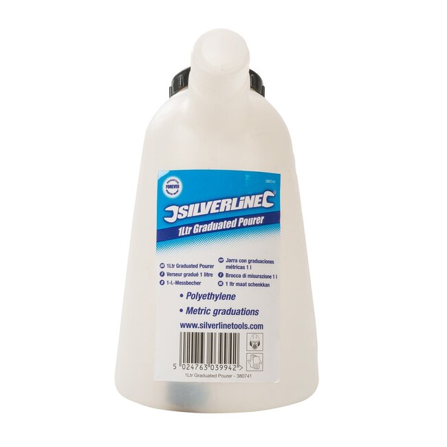 Silverline Maatbeker - polyethyleen - flexibele tuit en schroefdop - 1 liter - ondoorzichtig - auto en werkplaats