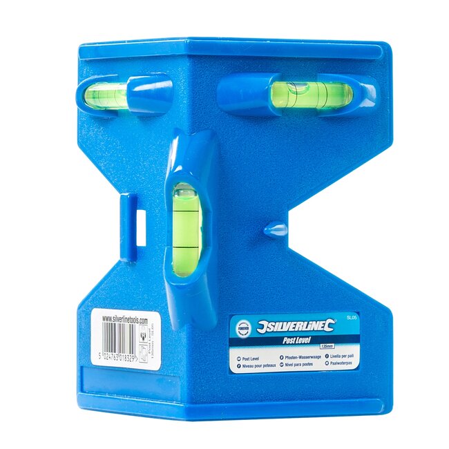 Silverline Paalwaterpas - ABS-kunststof - met magneten en elastiek - 13.5 x 13.5 cm - 90° en 180° libellen - voor tuinpalen