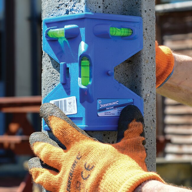 Silverline Paalwaterpas - ABS-kunststof - met magneten en elastiek - 13.5 x 13.5 cm - 90° en 180° libellen - voor tuinpalen