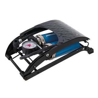 Silverline Voetpomp - staal en rubber - dubbele cilinder met manometer - 470 cm³ - blauw/zwart - 7 bar - voor banden en boten