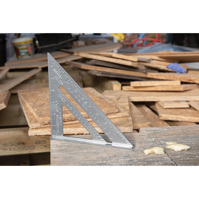 Silverline Meetdriehoek snelhaak - 185 mm - aluminium - liniaal, zaaggeleider en gradenboog - geanodiseerd zilver - dakbedekking