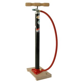 Jumbo Klassieke fietspomp - houten voetplaat - maximale druk 3 bar - 60 cm - zwart/rood