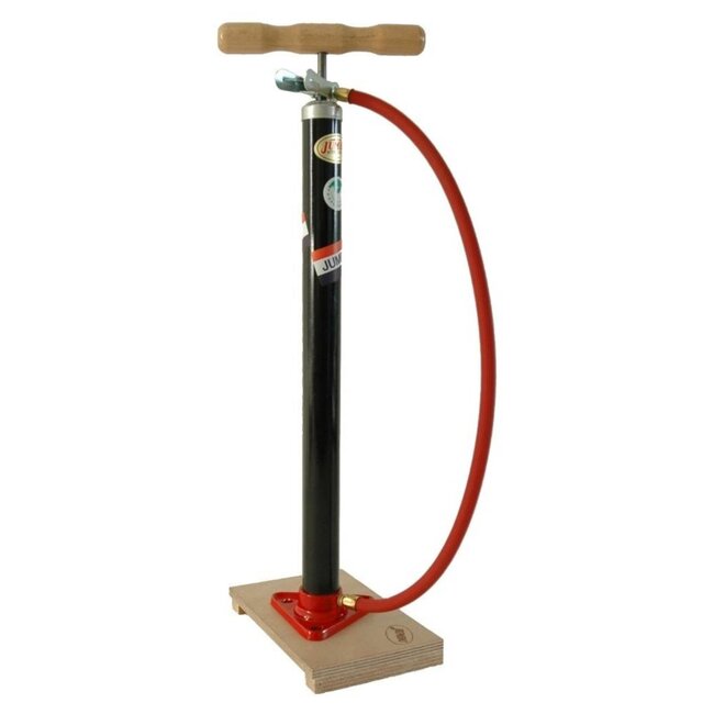 Jumbo Klassieke fietspomp - houten voetplaat - maximale druk 3 bar - 60 cm - zwart/rood