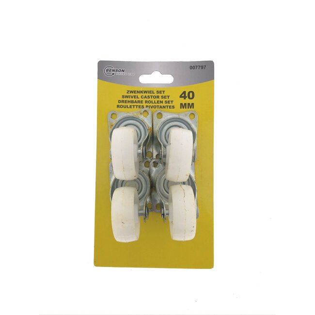Benson Zwenkwielset - Ø 40 mm - Wit - Max. 25 kg - 4 stuks