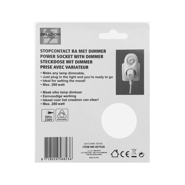 Benson Stopcontact met dimmer - randaarde - wit - kinderbeveiliging
