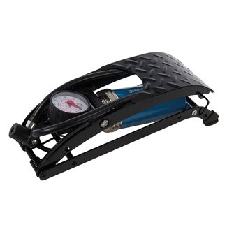 Silverline voetpomp - staal - met manometer, enkelcilinder 7 bar - 280 cm³ - blauw/zwart - voor autobanden en opblaasbare boten