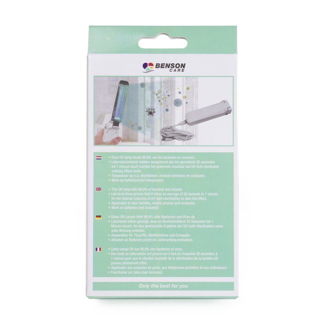 Benson UV desinfectielamp - 3 watt - doodt 99.9% bacteriën en virussen - inclusief USB lader