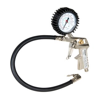 Silverline Bandenpomp met manometer - vernikkeld metaal - 40 cm slang - zwart - max. 8 bar - voor auto- en hollands ventiel