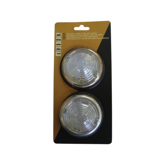 Dragon-Tools Zijmarkeringslampen set - verchroomde ring en rubberen basis - 70 mm - wit - 2 stuks - voor aanhanger en auto - 12 volt