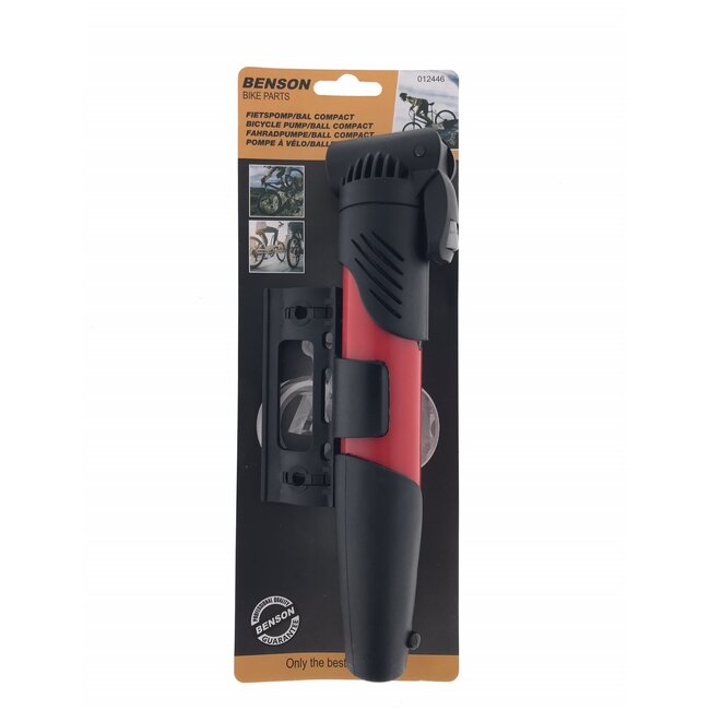 Benson Mini fietspomp/balpomp - uitschuifbaar - 20-40 cm - rood/zwart - max 6 bar