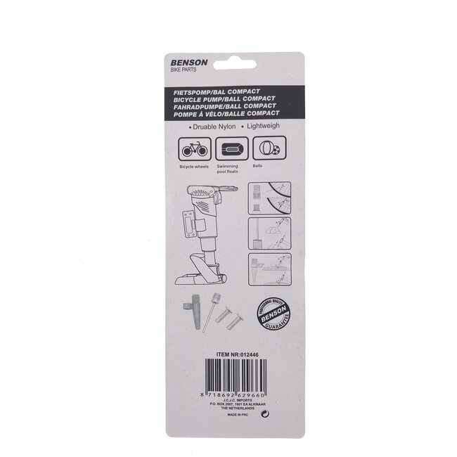 Benson Mini fietspomp/balpomp - uitschuifbaar - 20-40 cm - rood/zwart - max 6 bar