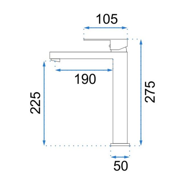 REA Hoog model wastafelkraan - mat zwart - modern design - messing - 275 mm hoogte