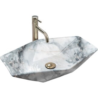 REA 6-hoekige opzetwastafel - graniet glans - 57x37x12 cm - antibacterieel - vuilafstotend