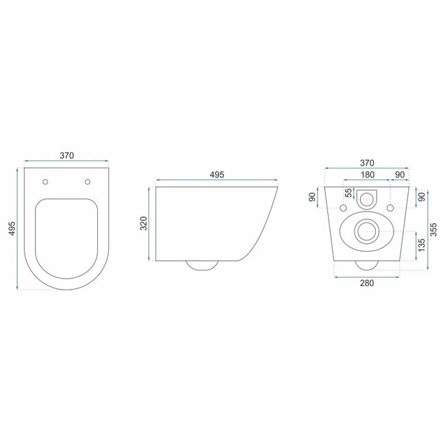 REA Rimless wandcloset - Diepspoel - Softclose zitting - Graniet glans - 49,5 cm