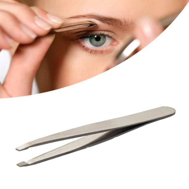 Benson Set van 12 schuine epileerpincetten - roestvrij staal - handgemaakt - 9 cm