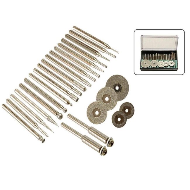 Hofftech Diamantvijlset - 25-delig - Diverse maten - Inclusief doornen en molens - Praktische opbergdoos