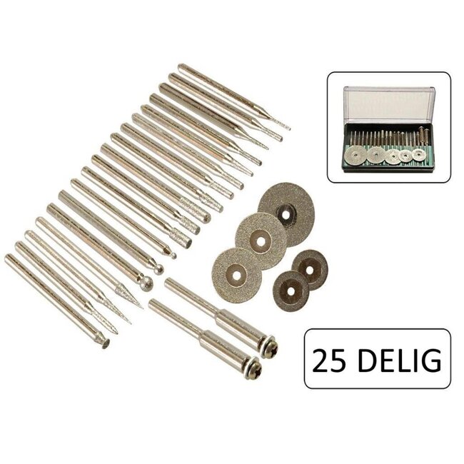 Hofftech Diamantvijlset - 25-delig - Diverse maten - Inclusief doornen en molens - Praktische opbergdoos