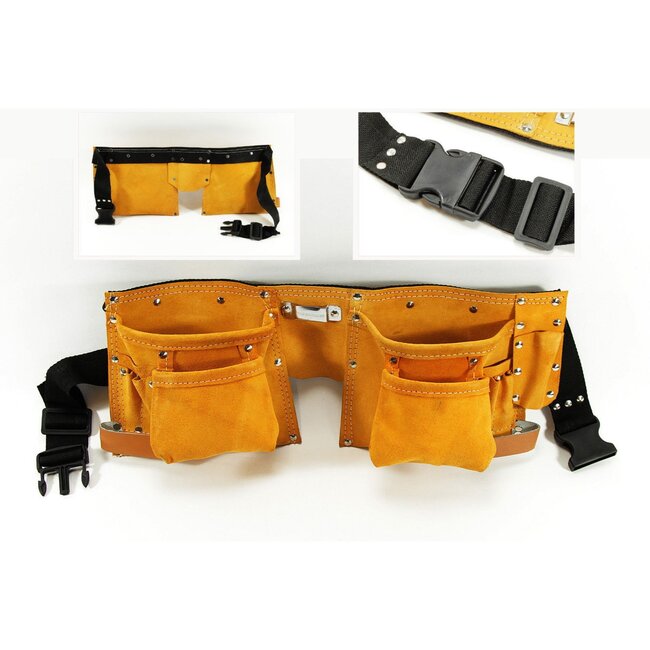 Benson Lederen gereedschapsgordel - 11 vakken - verstelbare riem - metaal en nylon versterkt