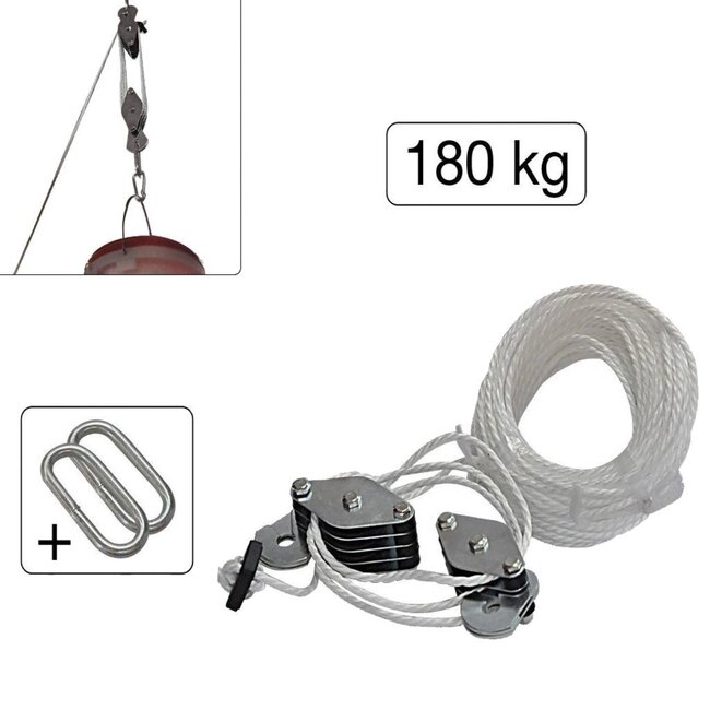 Benson Handtakel - Katrol 180 kg - Hefhoogte 3 m - 20 m Touw - Polypropyleen