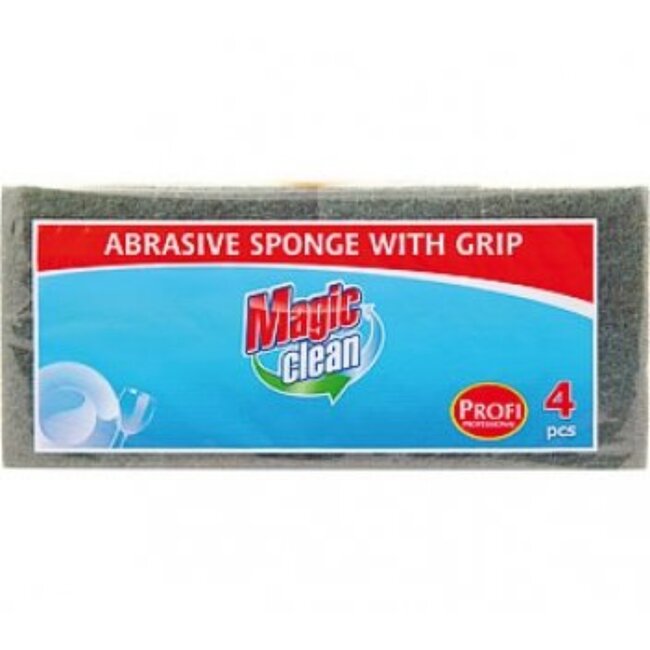 Magic Clean Jumbo schuurspons - ergonomische grip - 4 stuks - geel/groen