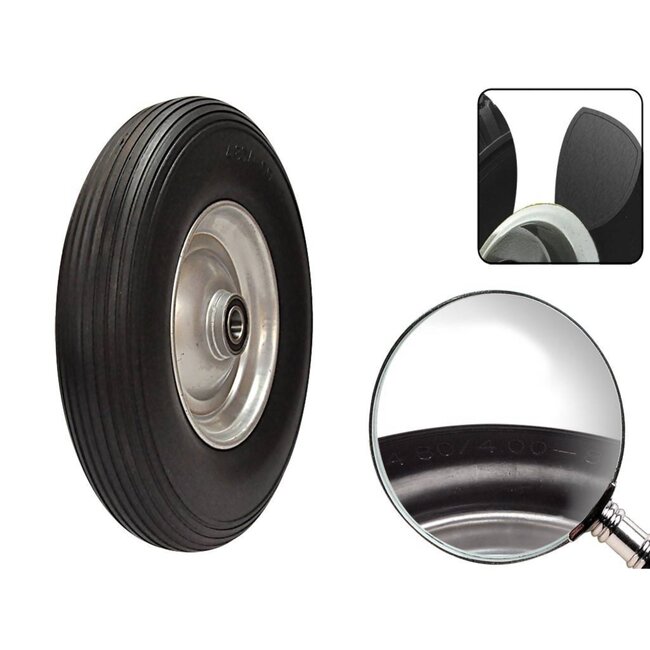 Benson Massief kruiwagenwiel - Lekbestendig - Zwart rubber - Zilveren velg - 39 cm diameter