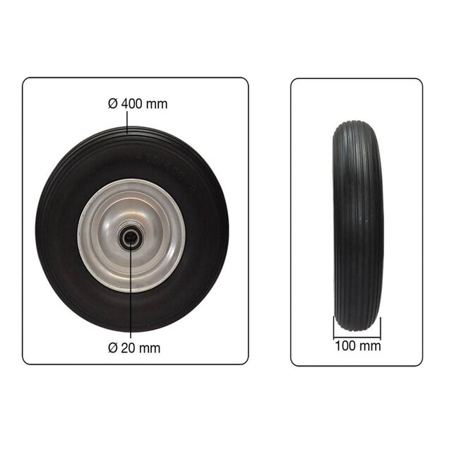 Benson Massief kruiwagenwiel - Lekbestendig - Zwart rubber - Zilveren velg - 39 cm diameter