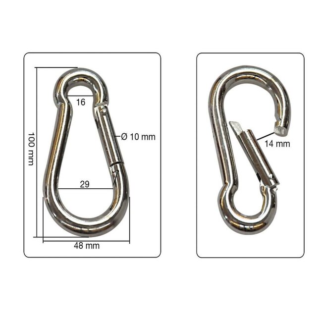 Benson Karabijnhaak - Verzinkt Staal - Verende Sluiting - 10 x 100 mm