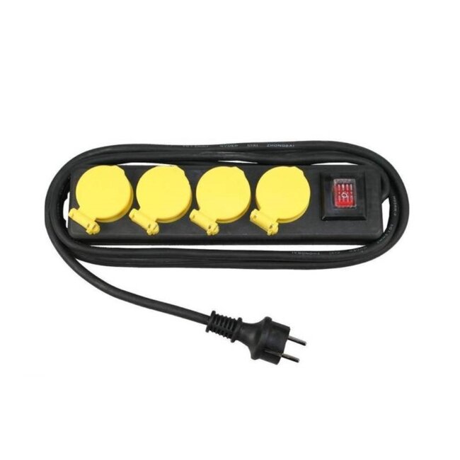 Benson Stekkerdoos - 4-voudig - Spatwaterdicht - 3 meter kabel - Met schakelaar - Zwart